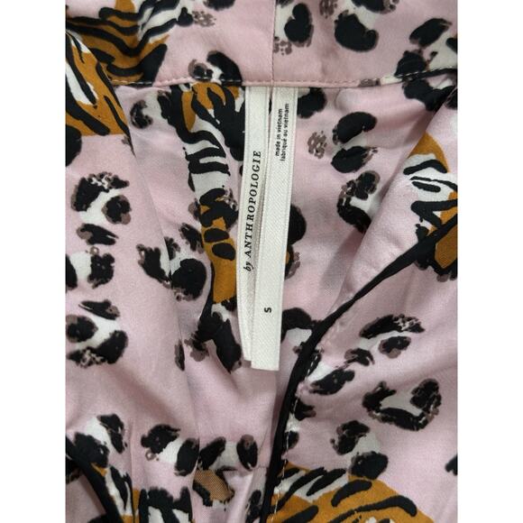Anthropologie LyreBird ModaLuxe Short Sleeve PJ Set Sz Small Pink Tiger Leopard - Picture 4 of 7